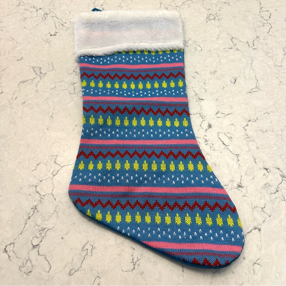 Blue Contemporary Striped Christmas Stocking Faux Fur Top
